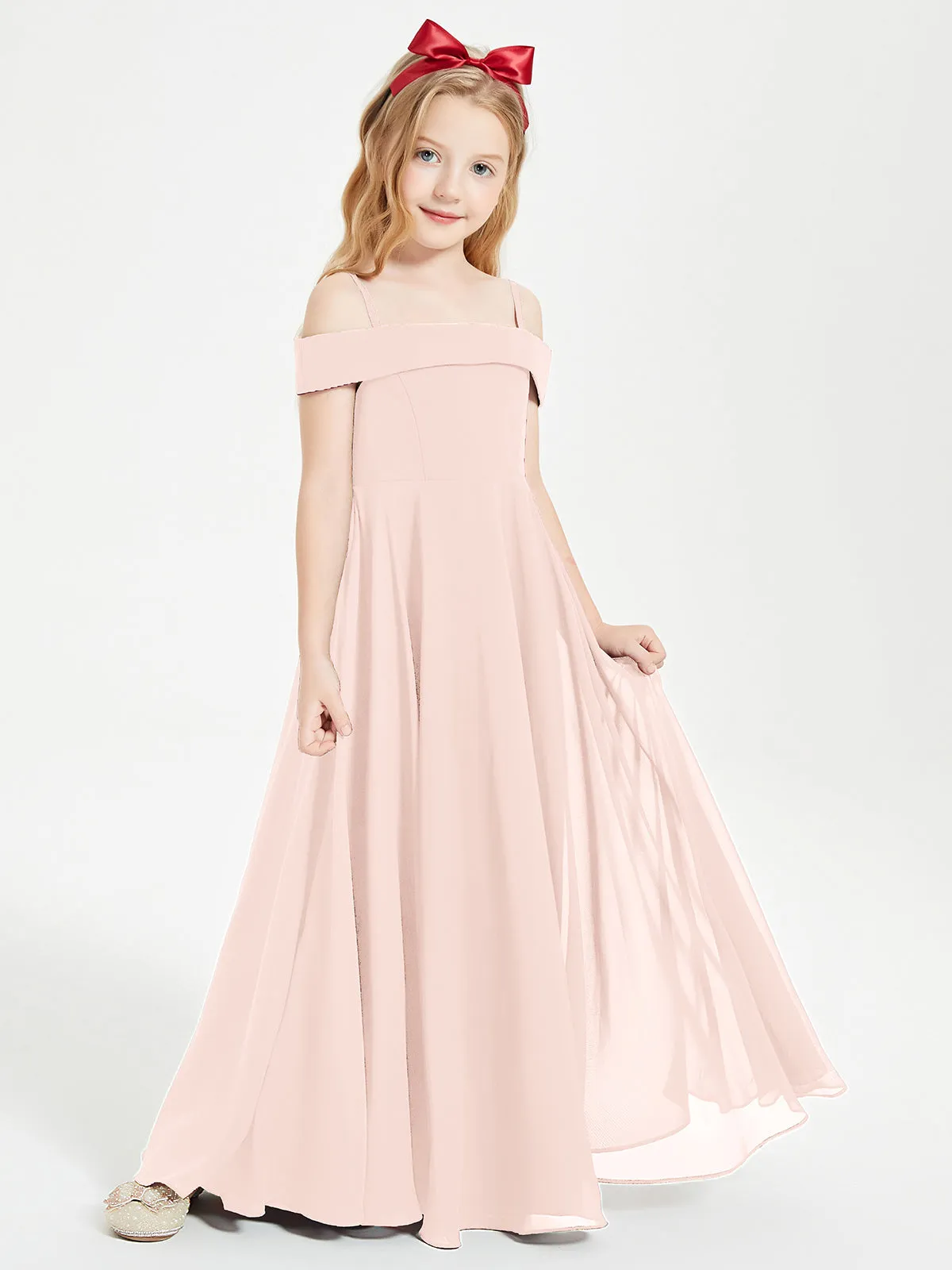 Chic Junior Bridesmaid Dresses Off the Shoulder Pearl Pink