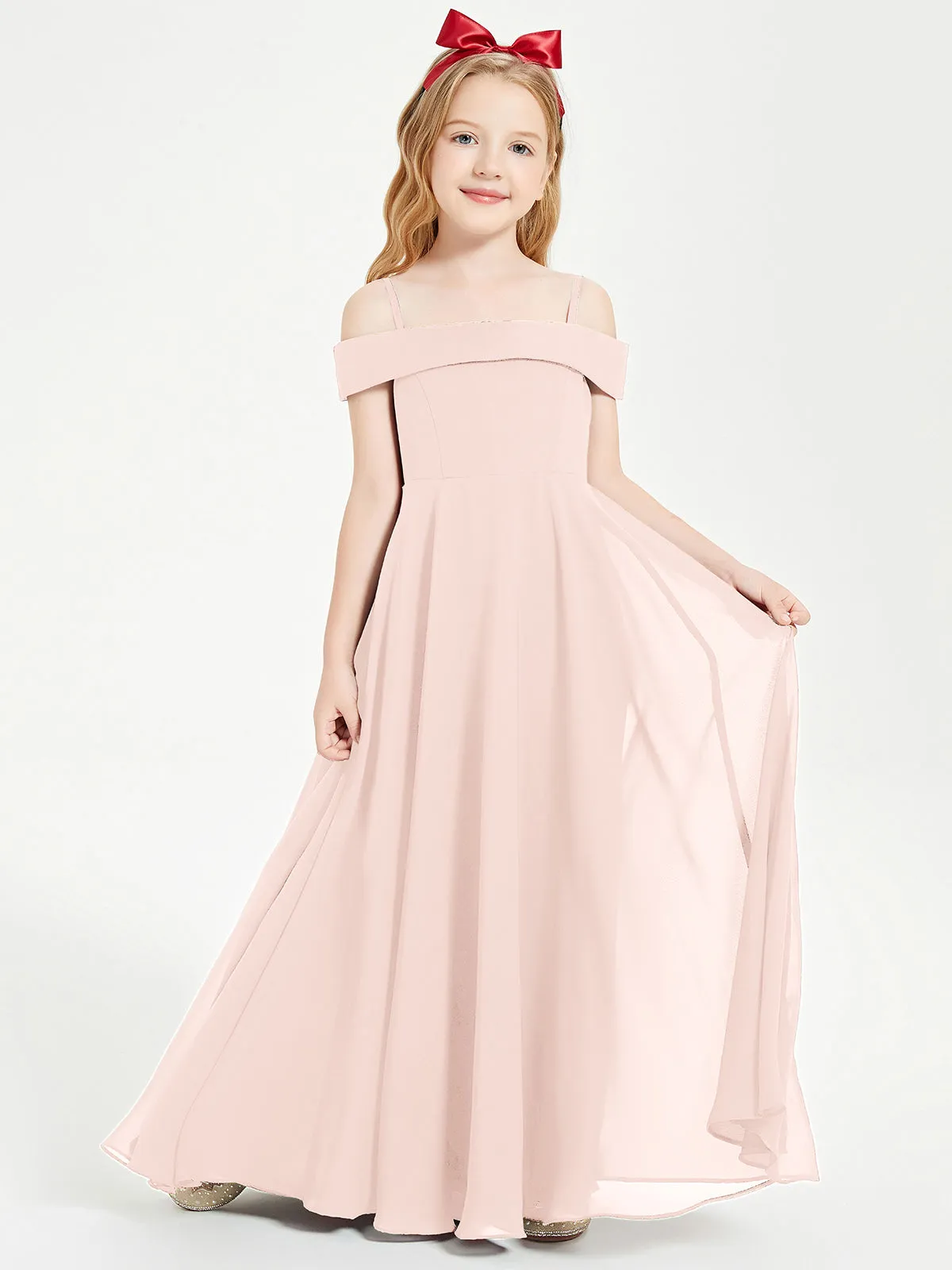 Chic Junior Bridesmaid Dresses Off the Shoulder Pearl Pink