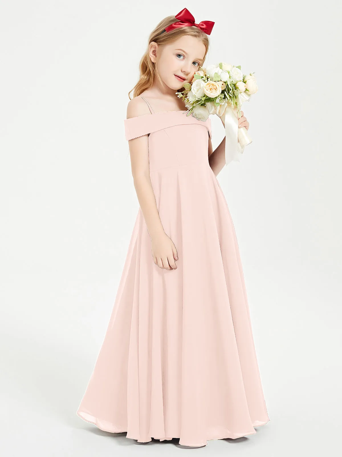 Chic Junior Bridesmaid Dresses Off the Shoulder Pearl Pink