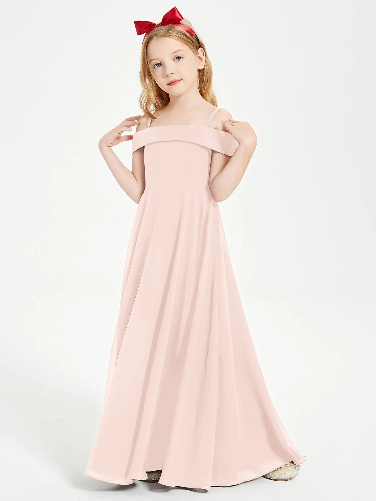 Chic Junior Bridesmaid Dresses Off the Shoulder Pearl Pink