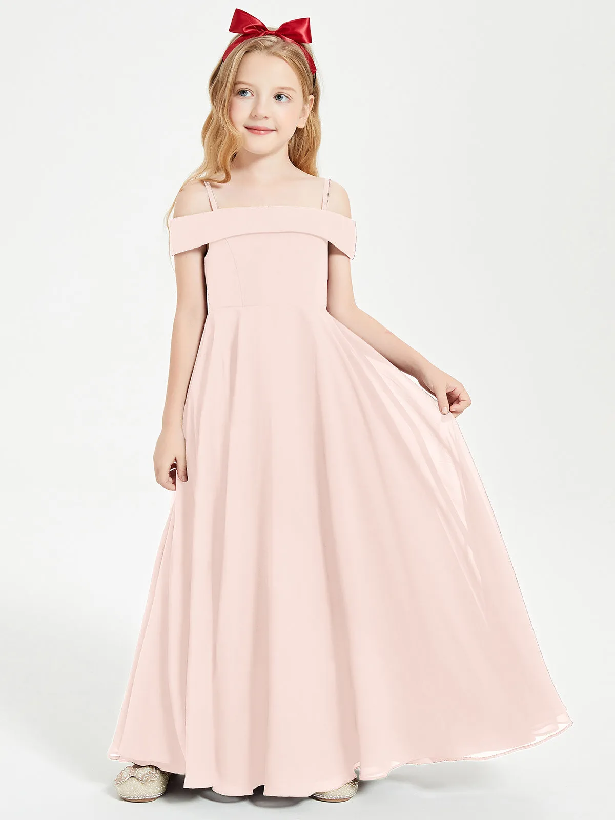 Chic Junior Bridesmaid Dresses Off the Shoulder Pearl Pink