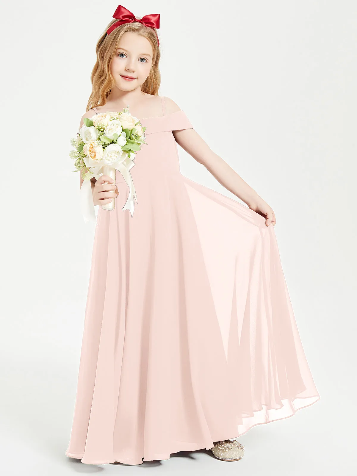 Chic Junior Bridesmaid Dresses Off the Shoulder Pearl Pink