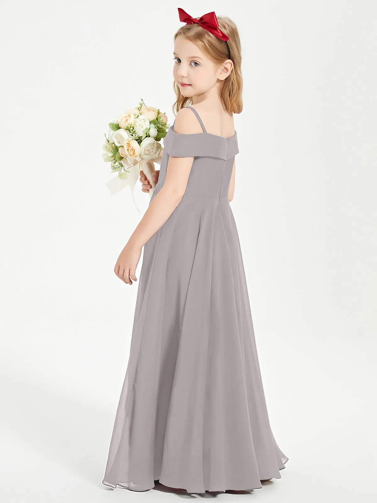 Chic Junior Bridesmaid Dresses Off the Shoulder Silver