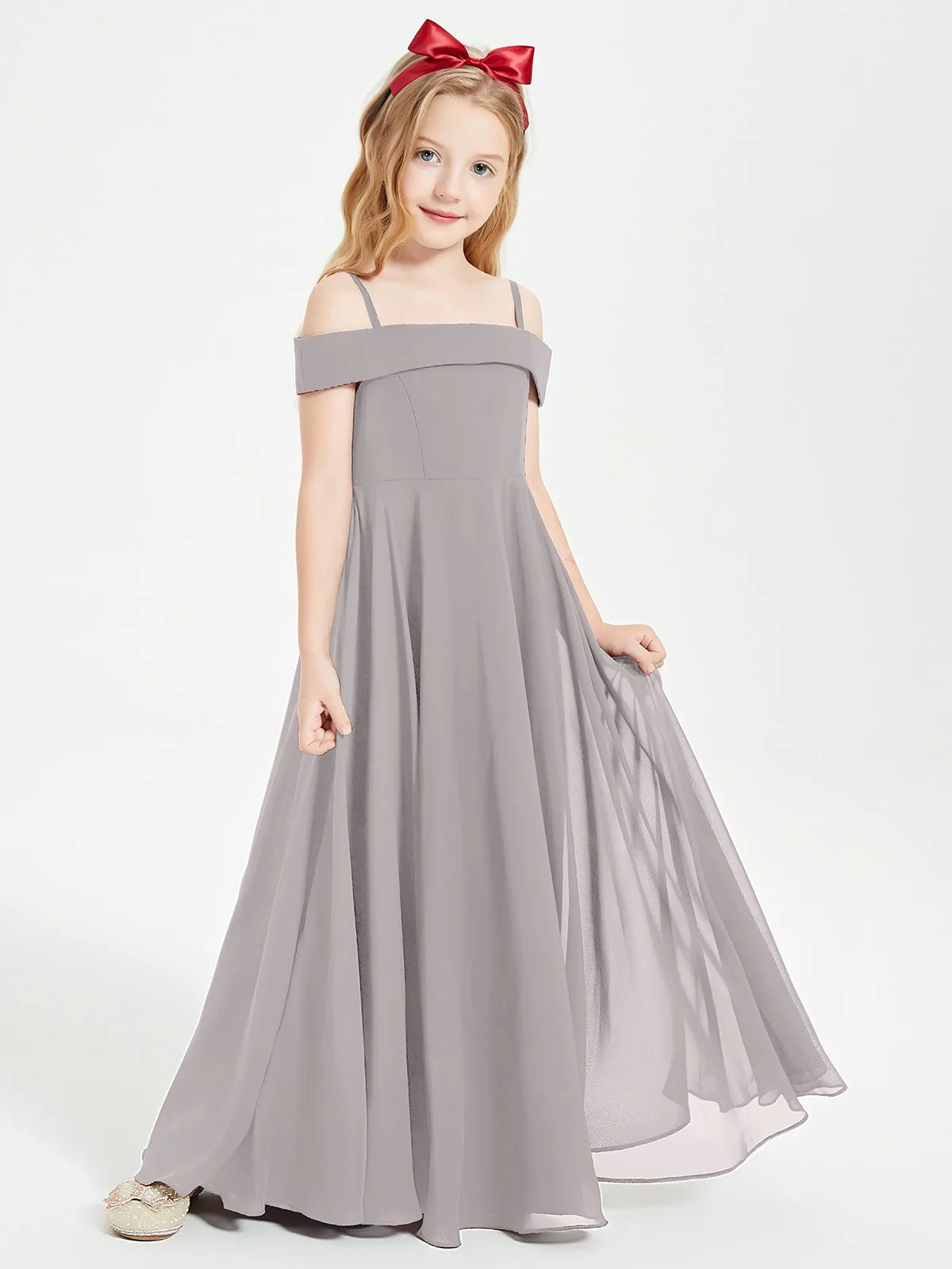 Chic Junior Bridesmaid Dresses Off the Shoulder Silver