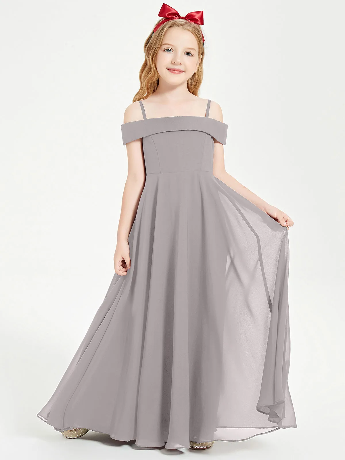 Chic Junior Bridesmaid Dresses Off the Shoulder Silver