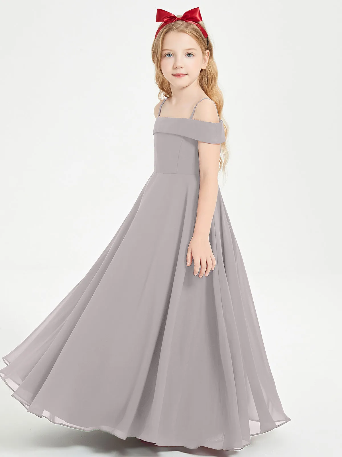 Chic Junior Bridesmaid Dresses Off the Shoulder Silver