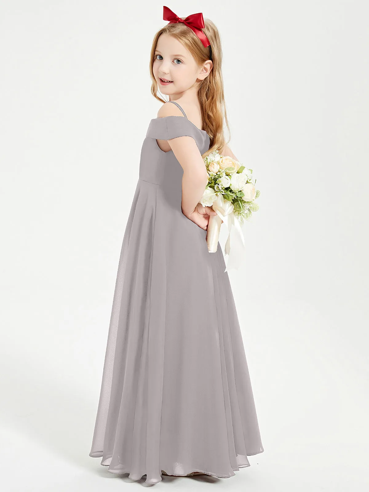 Chic Junior Bridesmaid Dresses Off the Shoulder Silver