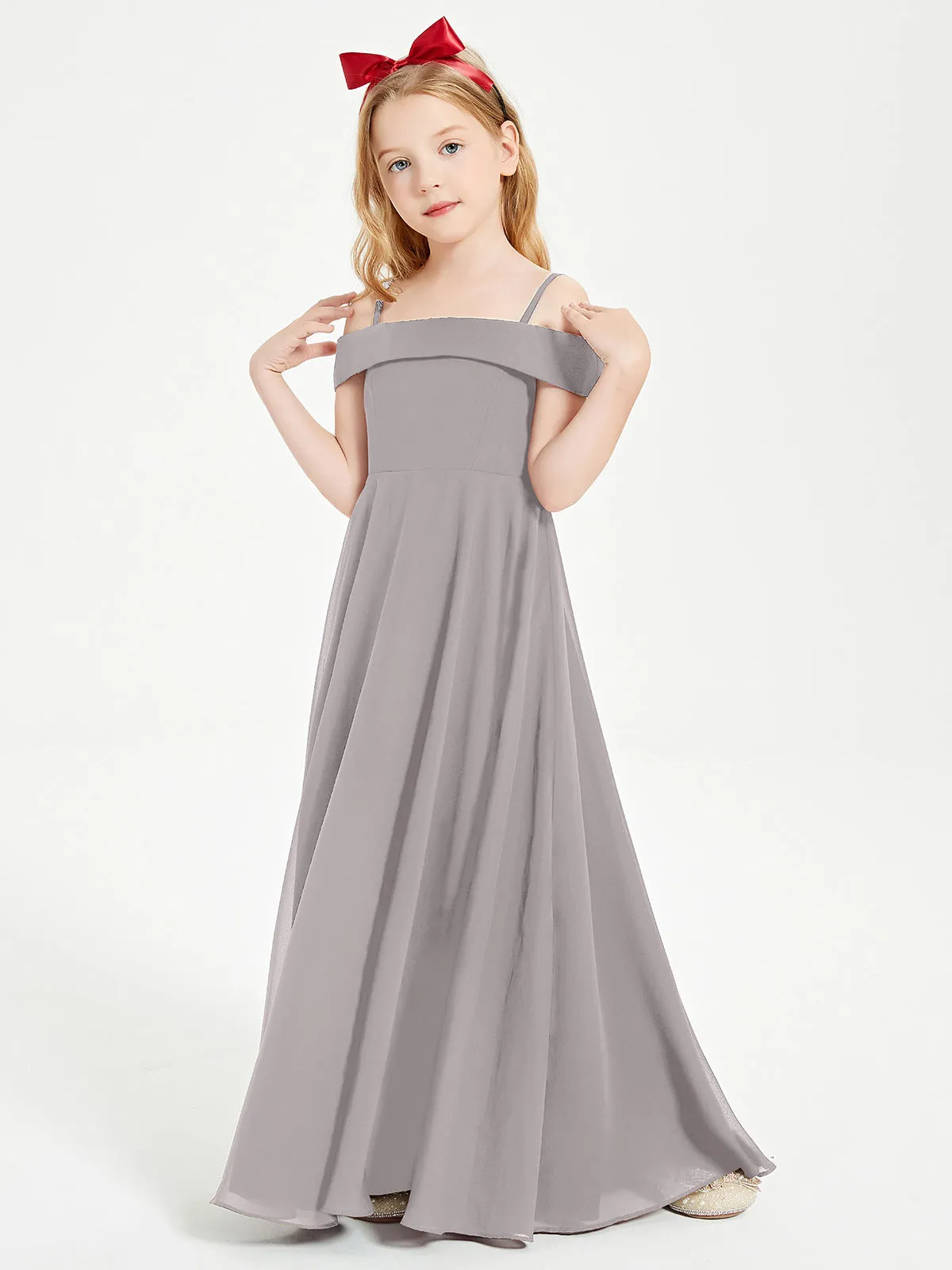 Chic Junior Bridesmaid Dresses Off the Shoulder Silver