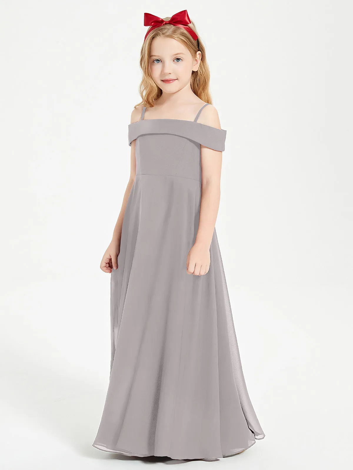 Chic Junior Bridesmaid Dresses Off the Shoulder Silver