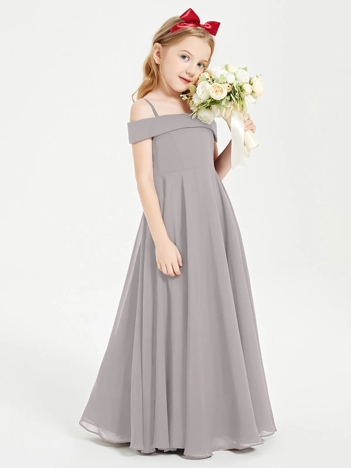 Chic Junior Bridesmaid Dresses Off the Shoulder Silver