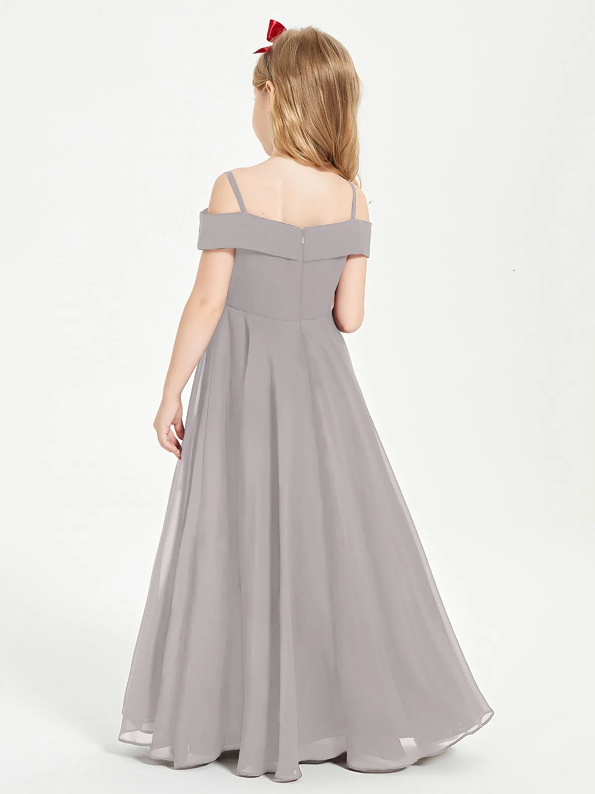 Chic Junior Bridesmaid Dresses Off the Shoulder Silver