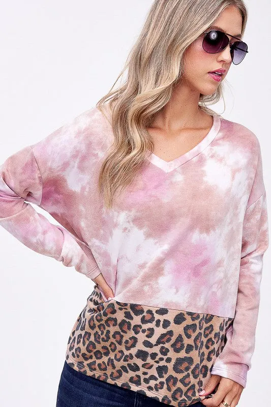 CLOUD TIE DYE CHEETAH MIX BOXY TOP