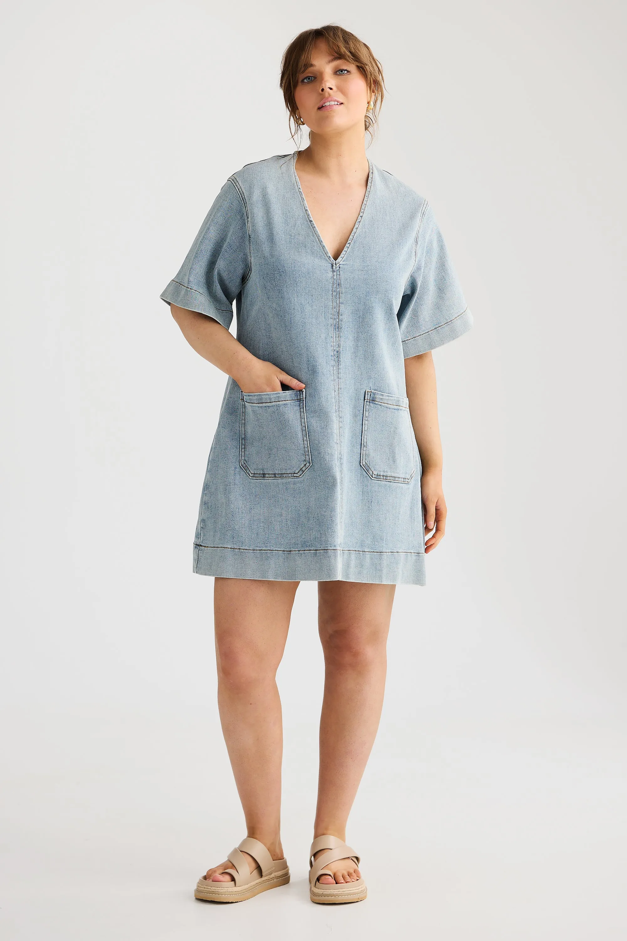 Core Denim Swing Dress - Light Wash