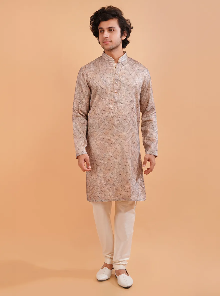 Cream & Brown Kurta Pajama | TULA