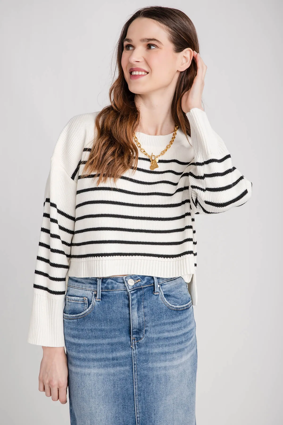 Creamon Free Stripe Crop Pullover