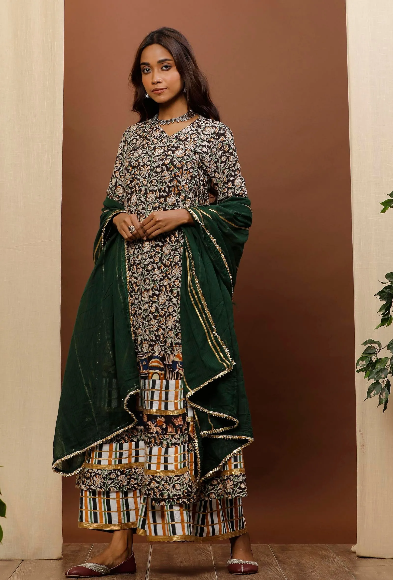 Dark Green Cotton Kota Dupatta