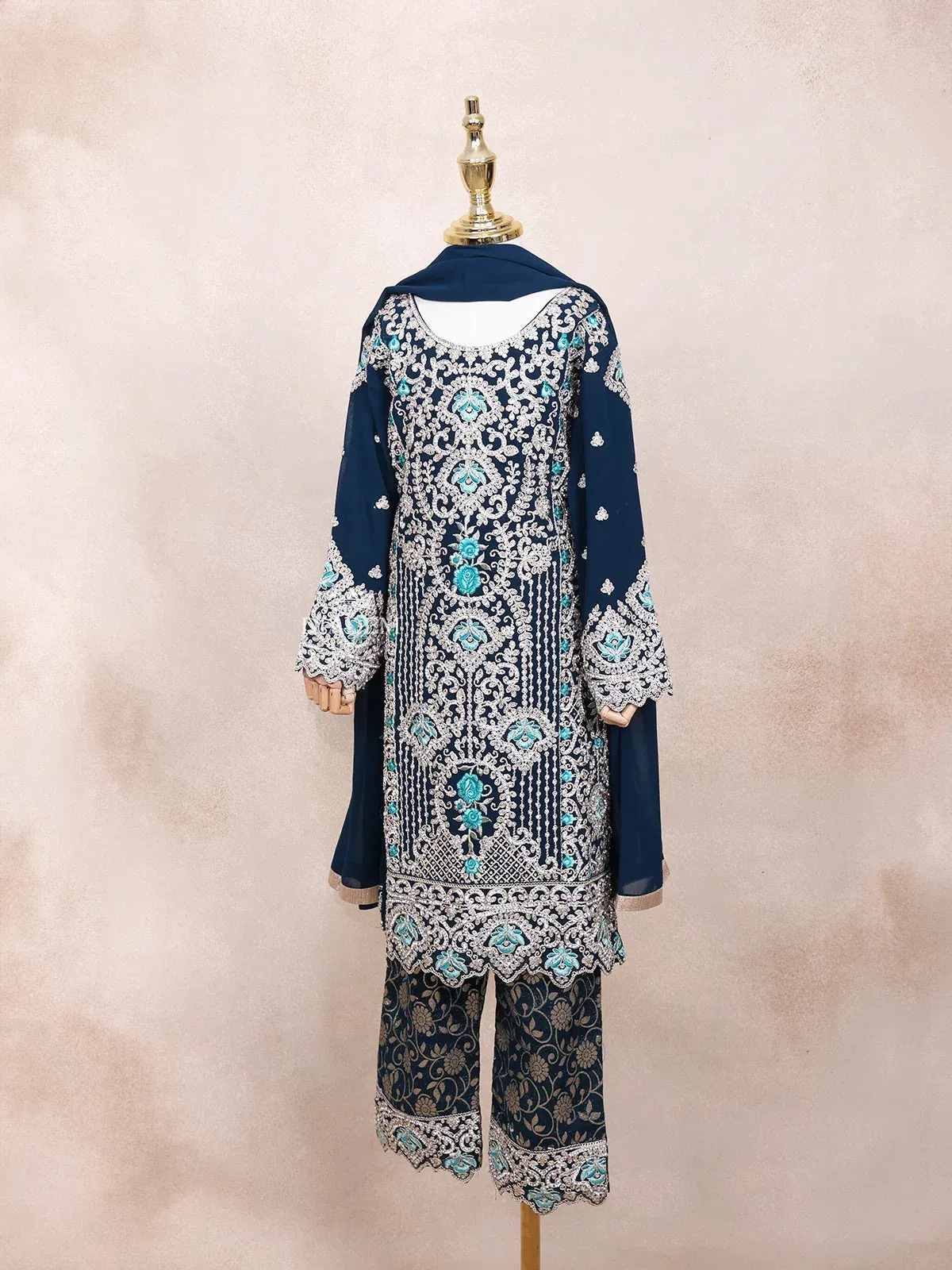 Dark Green Kids Salwar Suit Adorned with Sequins and Floral with Dupatta