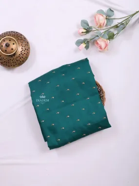 Dark Green Semi Tussar Silk Saree with Small Flower Motif on the Body and without Border