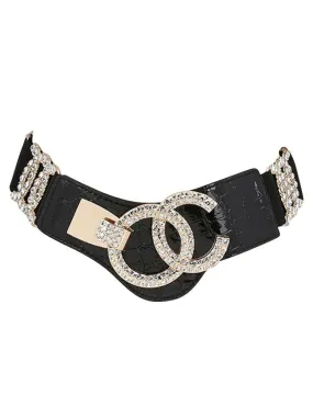 Deluxe Rhinestone Elastic Waist Cincher Belt with Golden Alloy Buckle Waist Belt