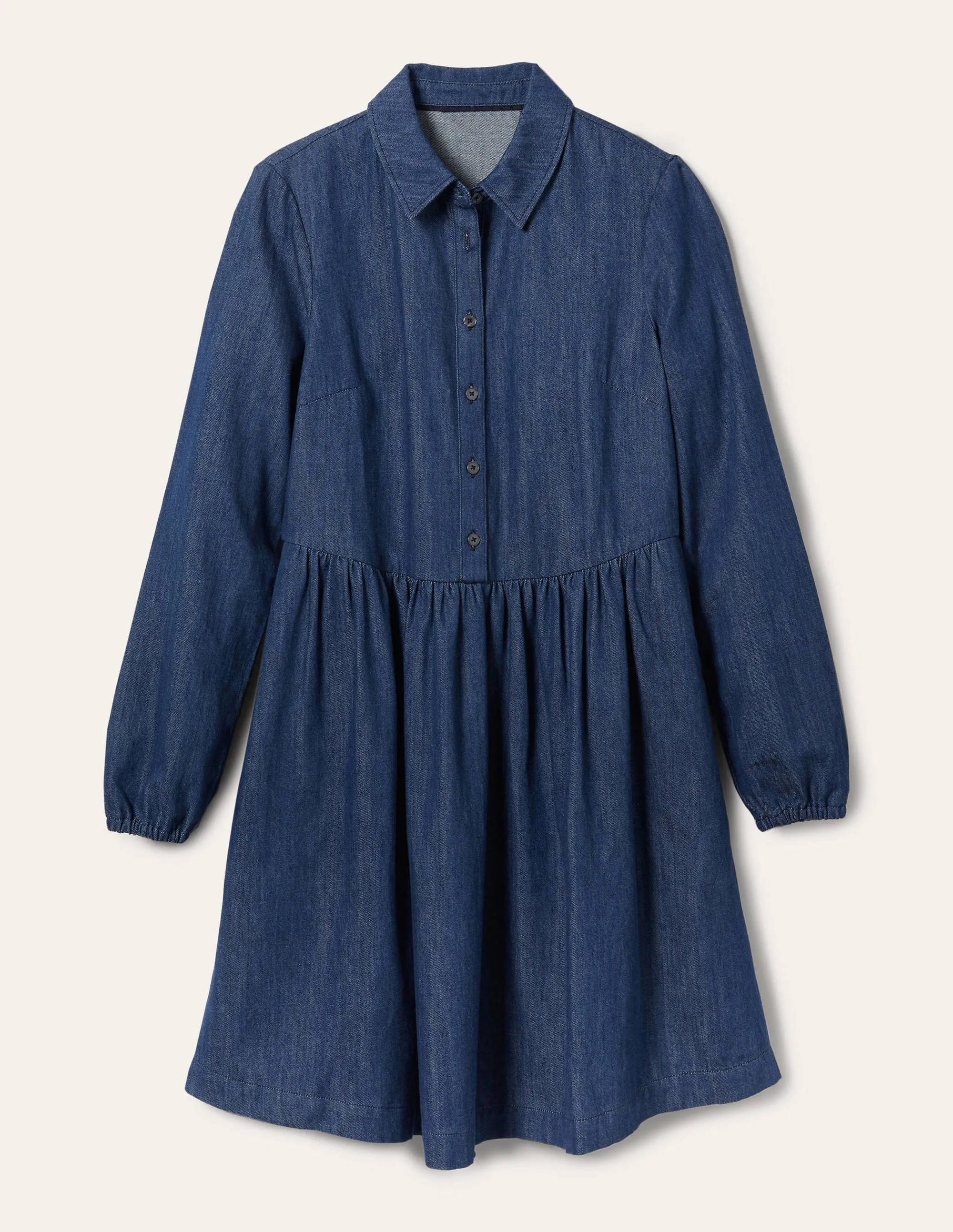 Denim Mini Shirt Dress-Denim