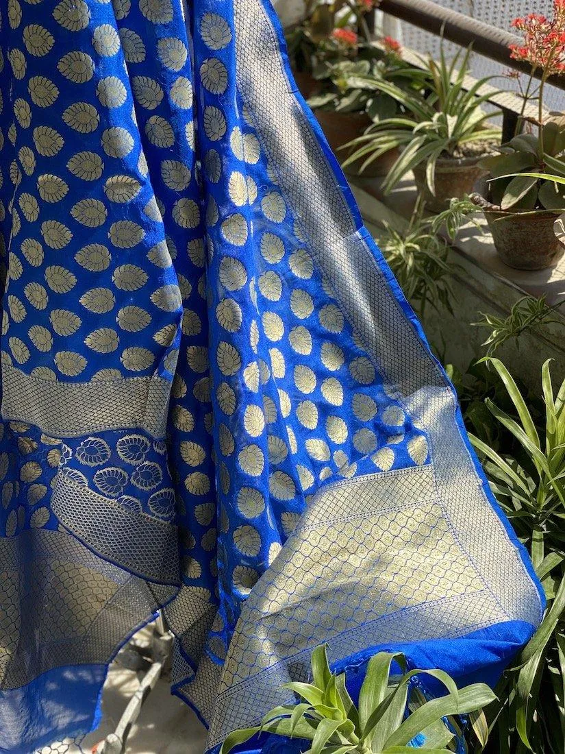 Designer Blue Handloom Banarasi Silk Dupatta: Elevate Your Wedding and Party Attire