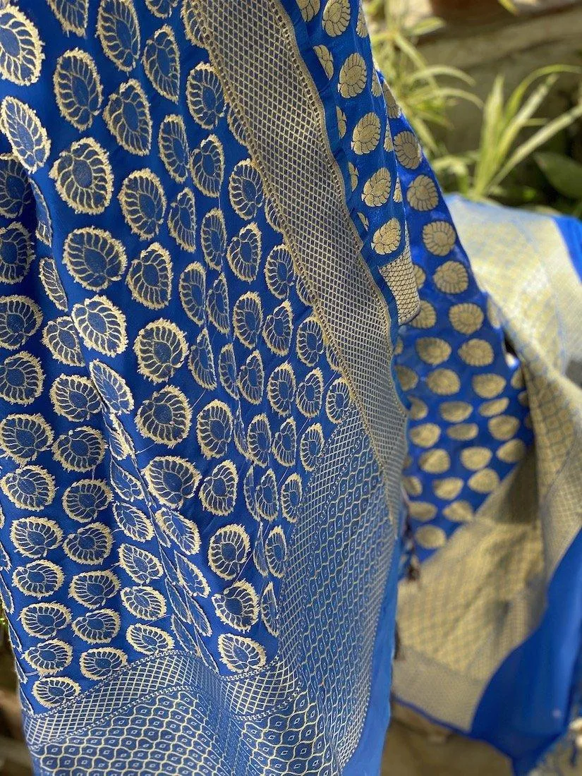 Designer Blue Handloom Banarasi Silk Dupatta: Elevate Your Wedding and Party Attire