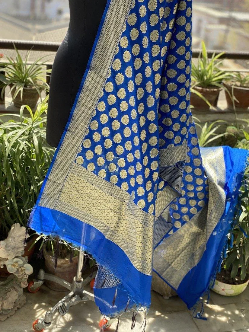 Designer Blue Handloom Banarasi Silk Dupatta: Elevate Your Wedding and Party Attire