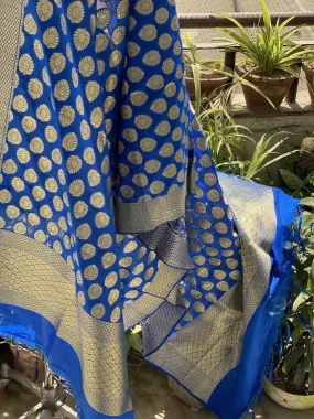 Designer Blue Handloom Banarasi Silk Dupatta: Elevate Your Wedding and Party Attire