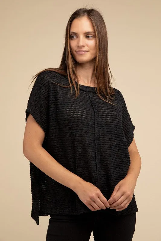 Dolman Short Sleeve Jacquard Sweater