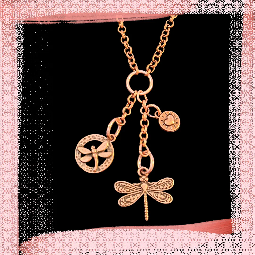 Dragonfly Copper Charm Keeper Necklace, 18-24 inch