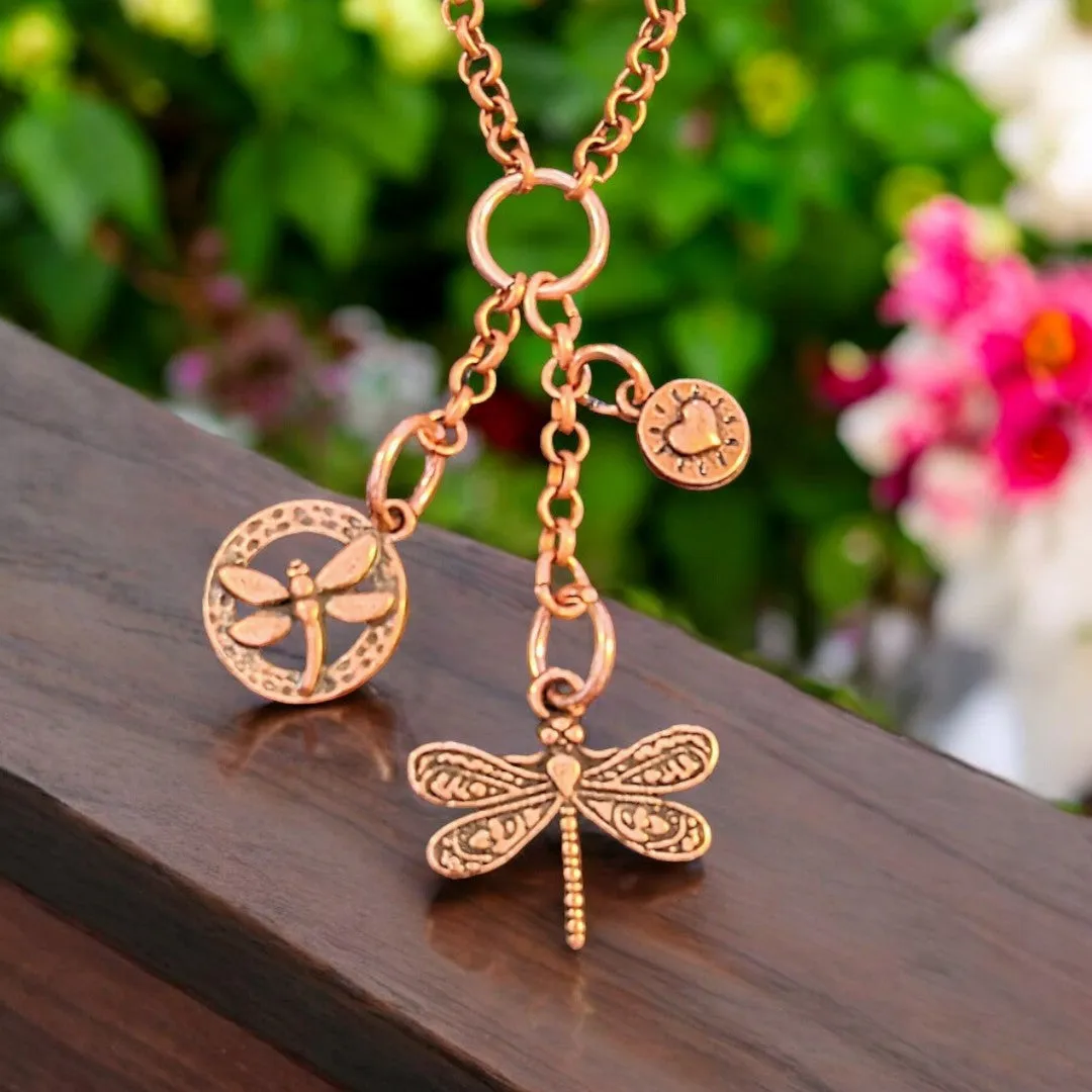 Dragonfly Copper Charm Keeper Necklace, 18-24 inch