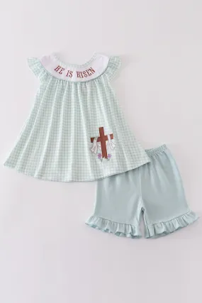 Easter he is risen embroidery girl set