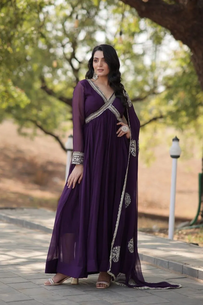 Elegant Maroon Embroidered Anarkali Gown