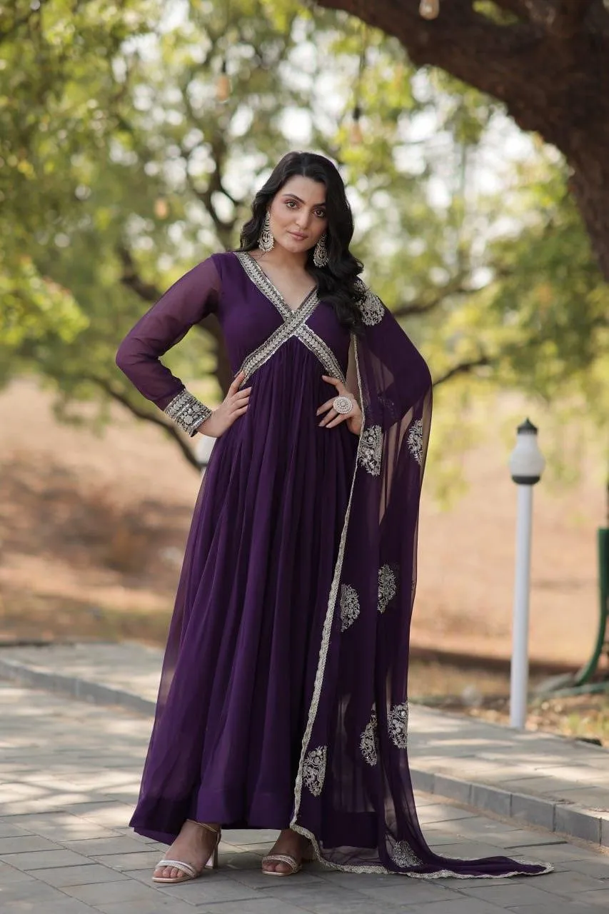 Elegant Maroon Embroidered Anarkali Gown