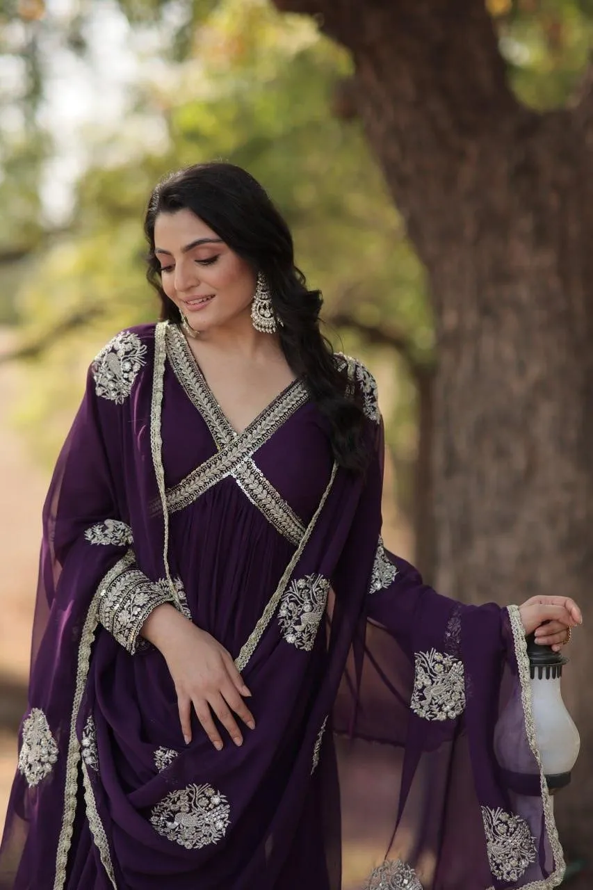 Elegant Maroon Embroidered Anarkali Gown