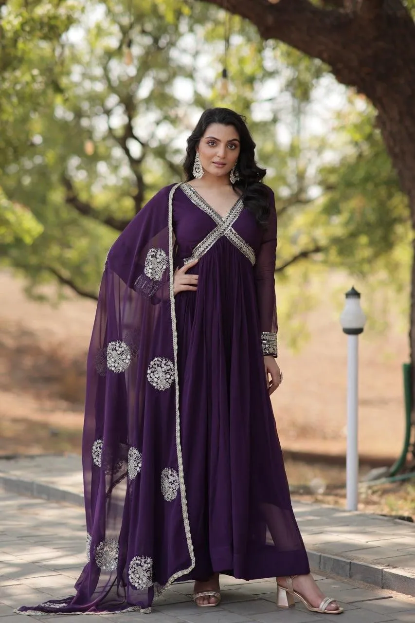 Elegant Maroon Embroidered Anarkali Gown