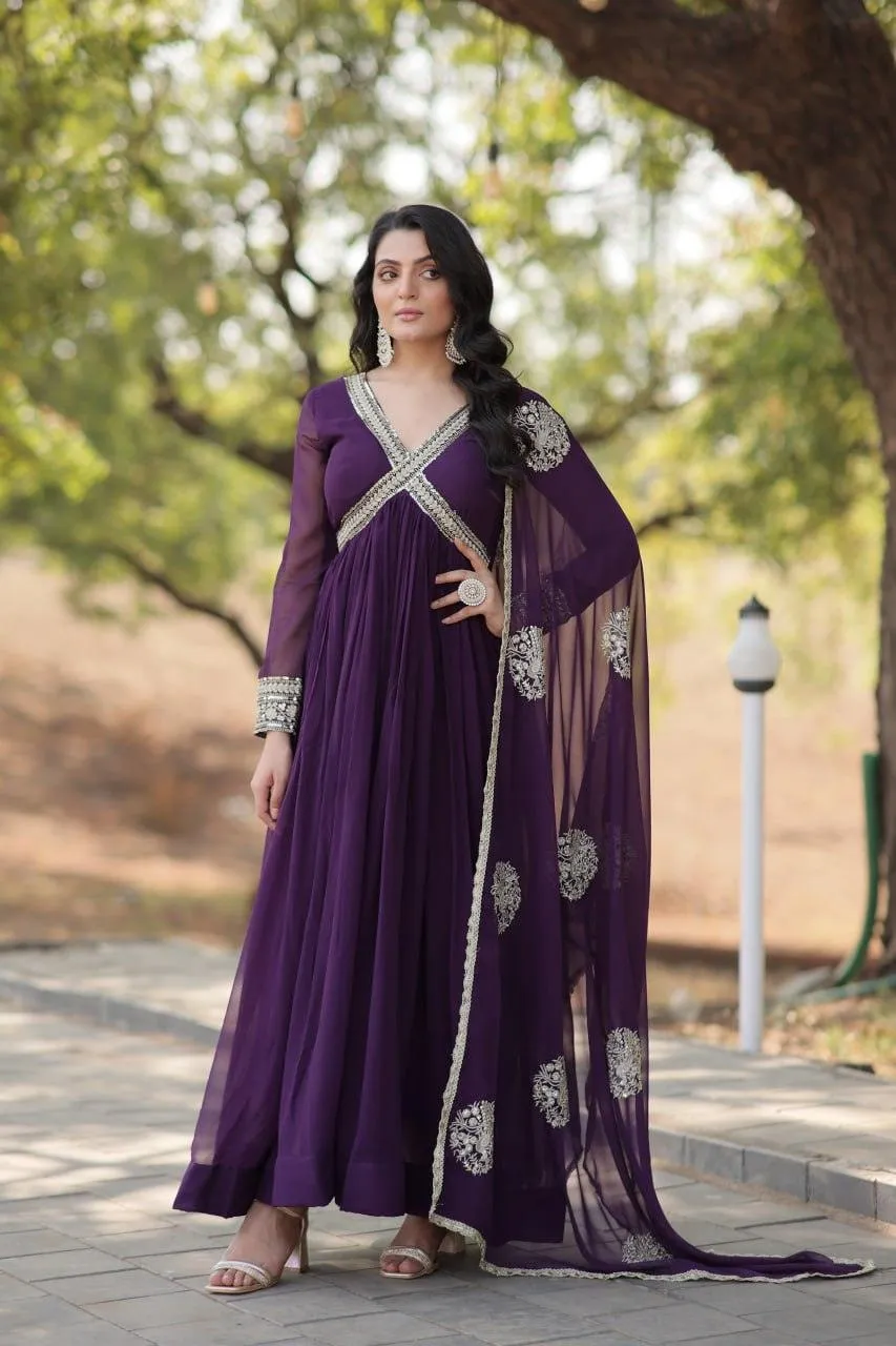 Elegant Maroon Embroidered Anarkali Gown