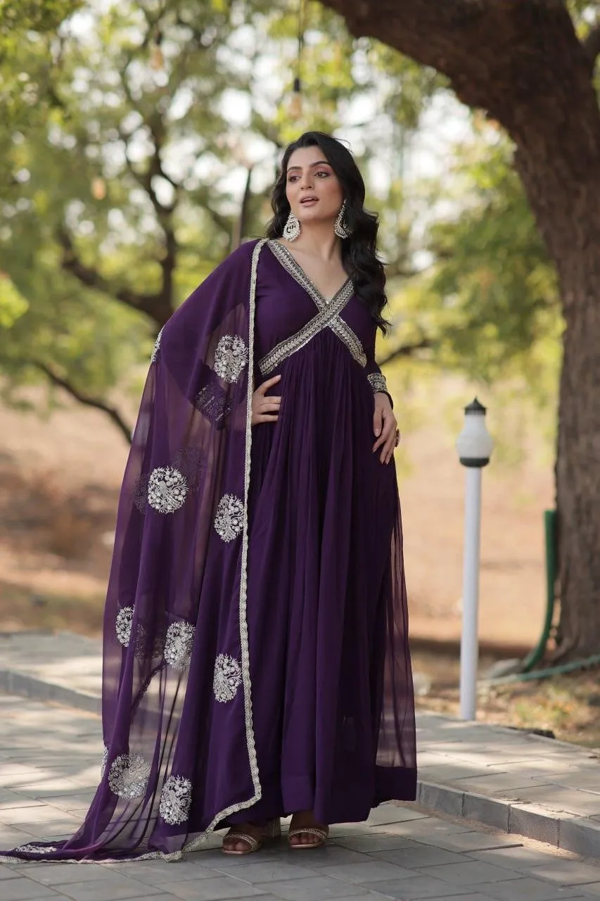 Elegant Maroon Embroidered Anarkali Gown