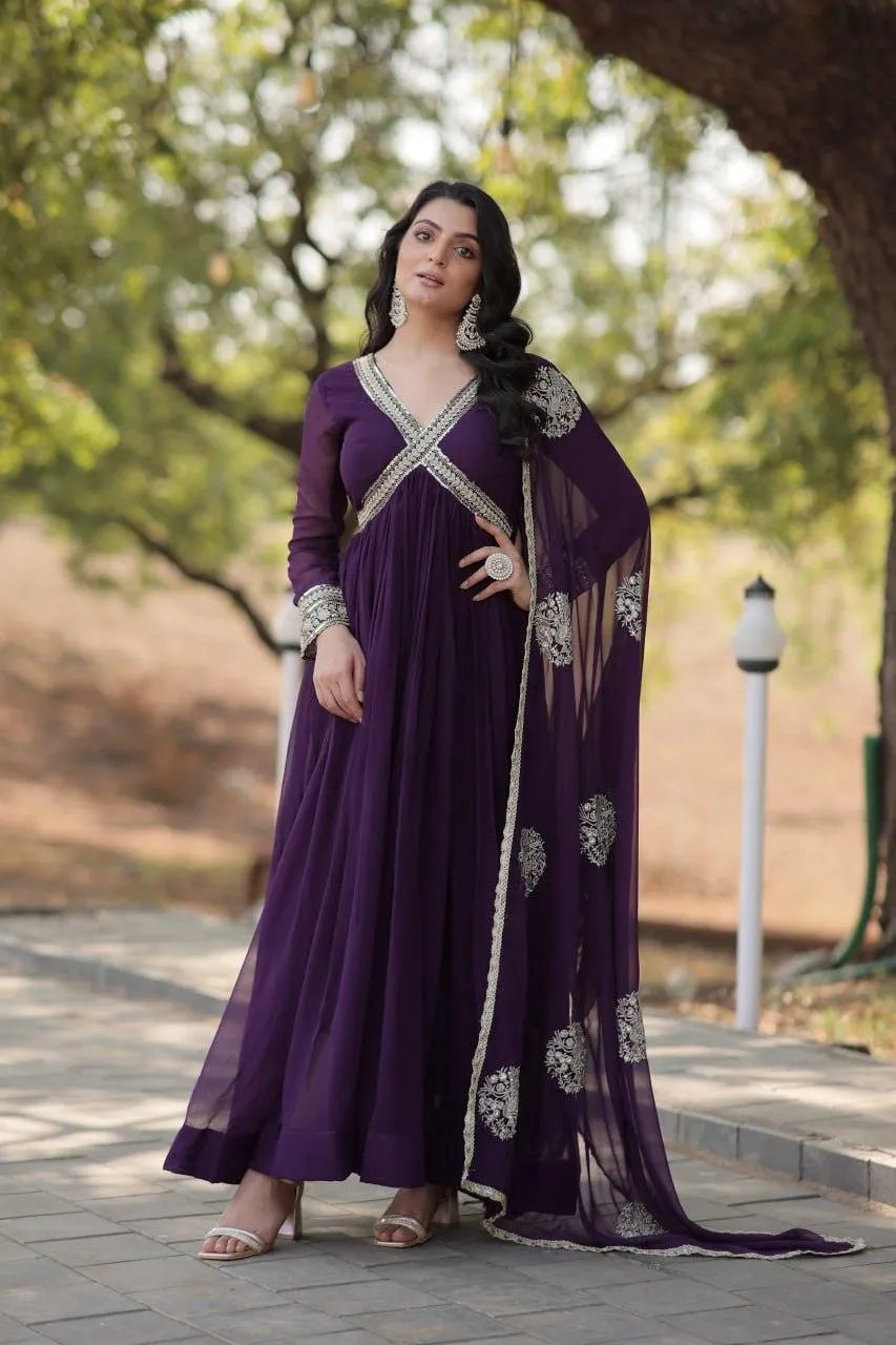 Elegant Maroon Embroidered Anarkali Gown