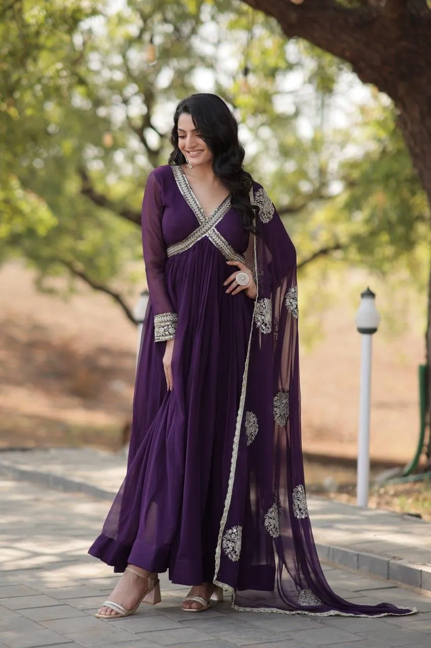 Elegant Maroon Embroidered Anarkali Gown