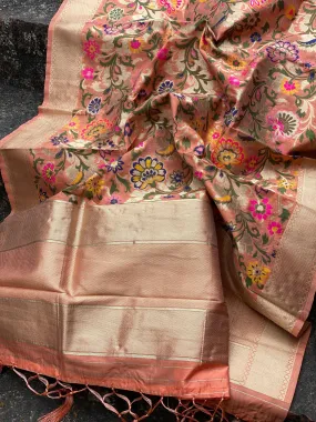 Elegant Peach Minakari Handloom Banarasi Dupatta: Elevate Your Party and Traditional Attire