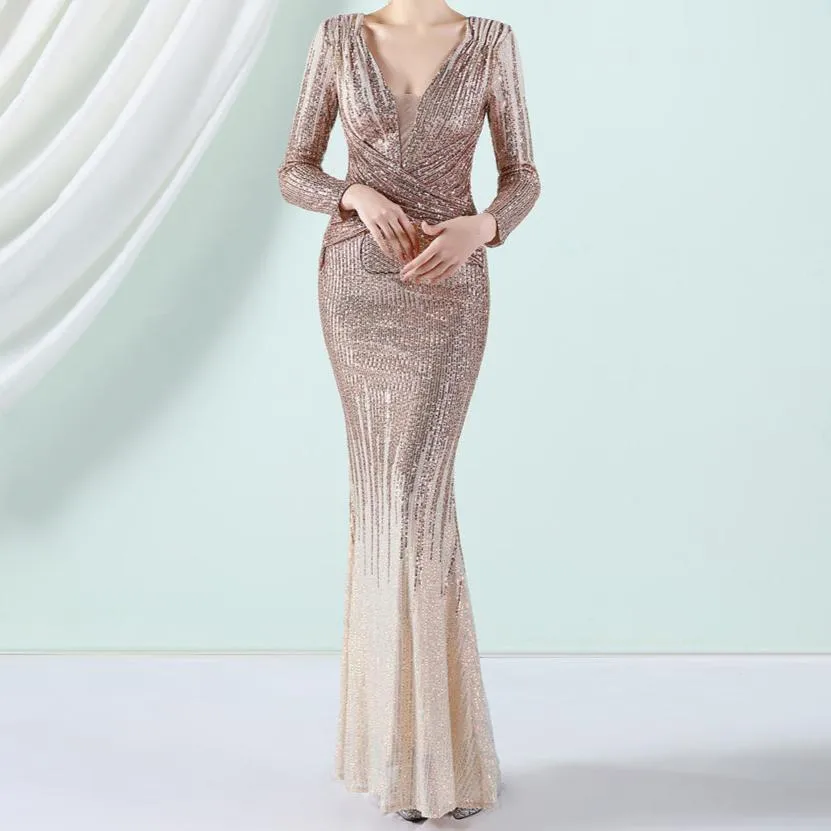 Eliza Gradient Sequin Evening Maxi Dress