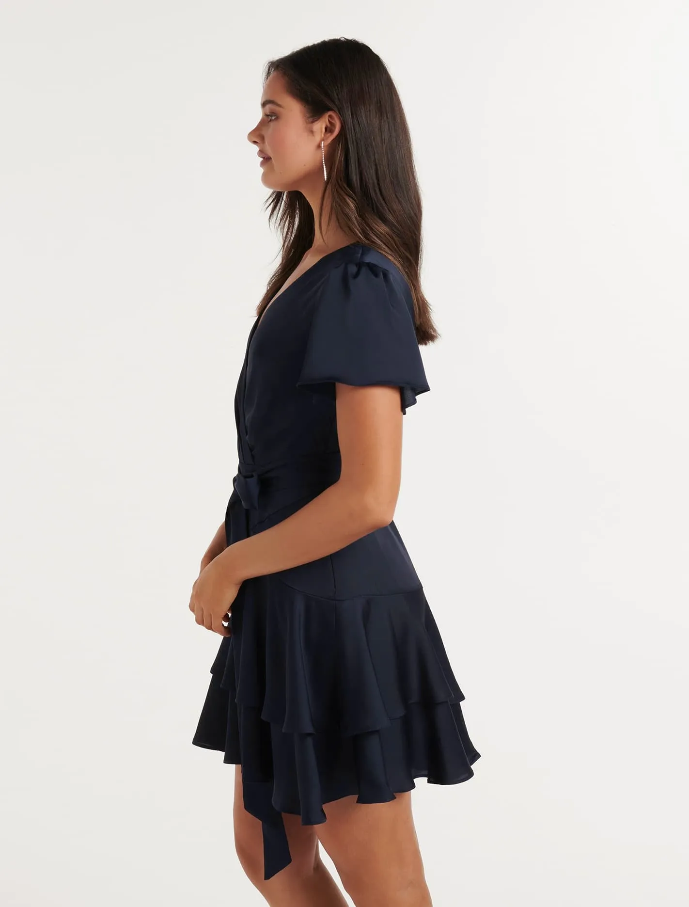 Emerson Flutter Sleeve Satin Mini Dress