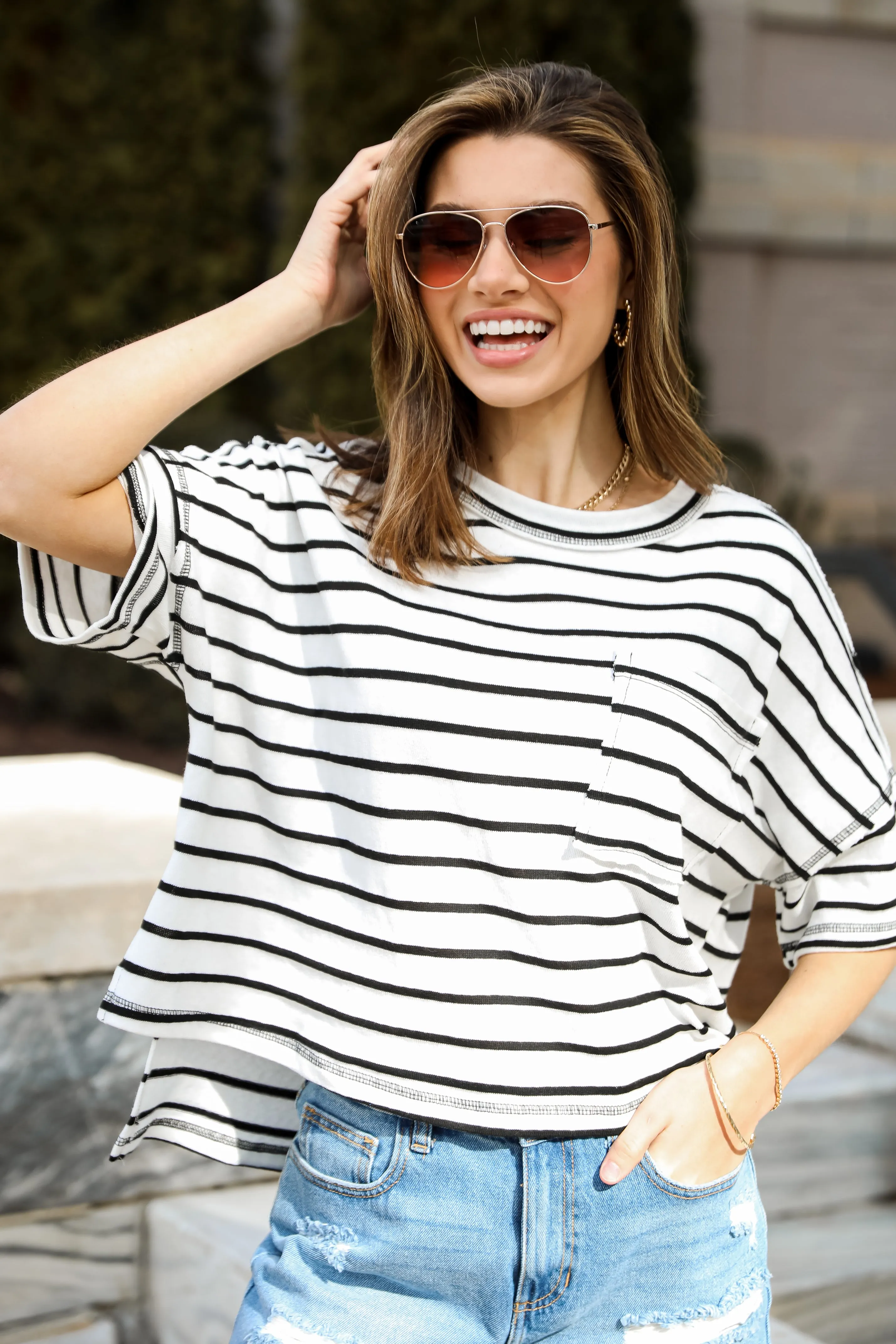 Everyday Bestie White Striped Tee