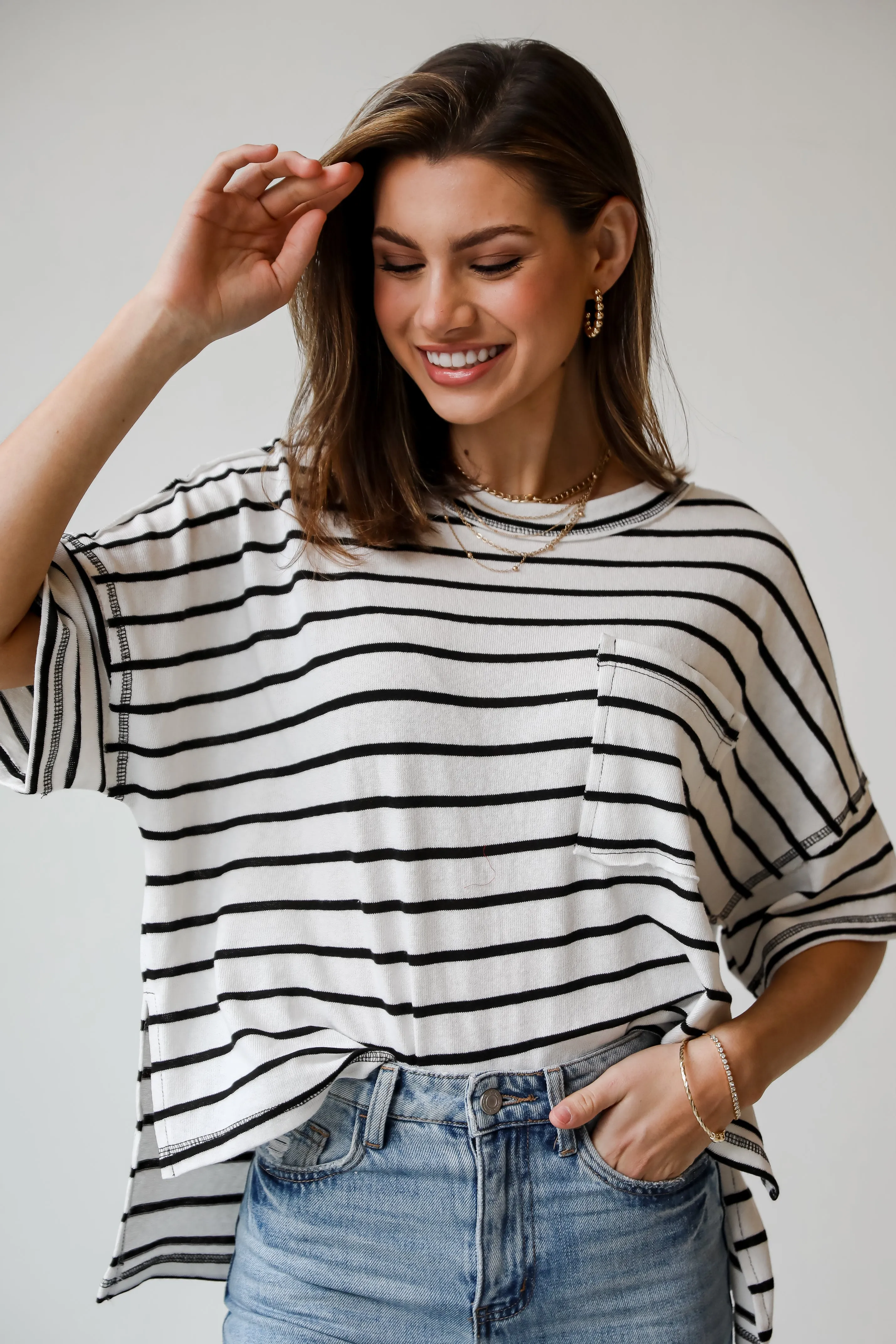 Everyday Bestie White Striped Tee