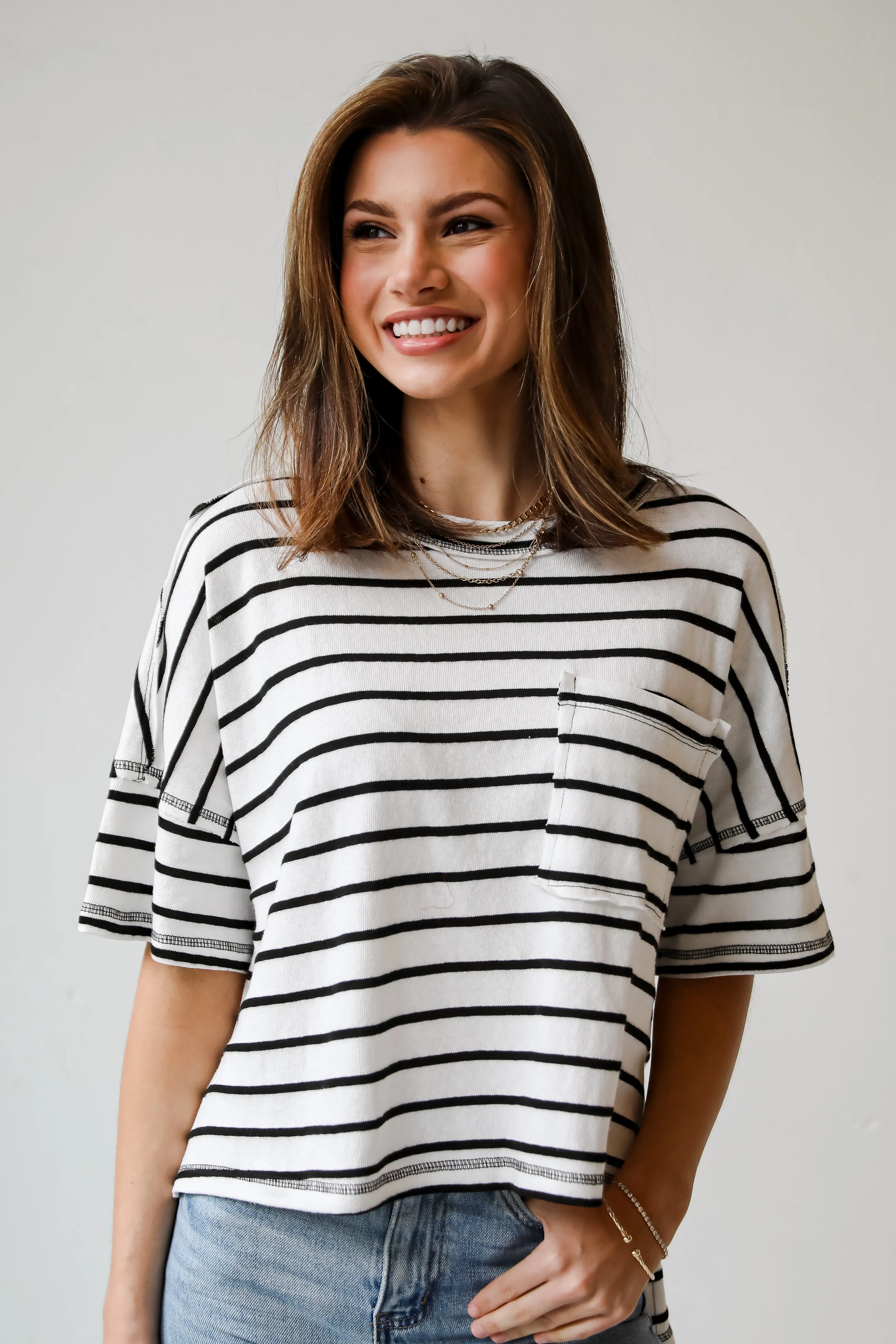 Everyday Bestie White Striped Tee