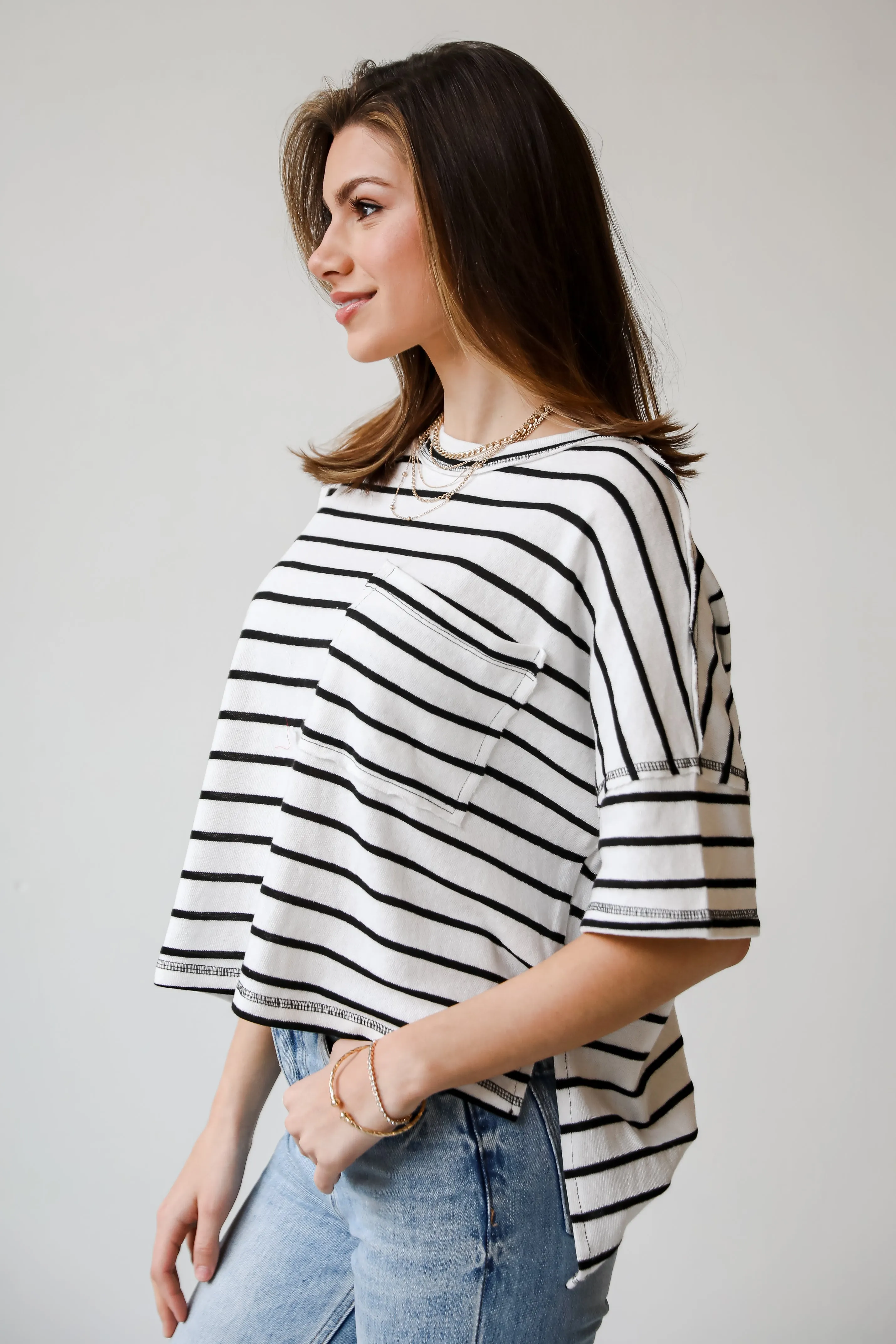 Everyday Bestie White Striped Tee