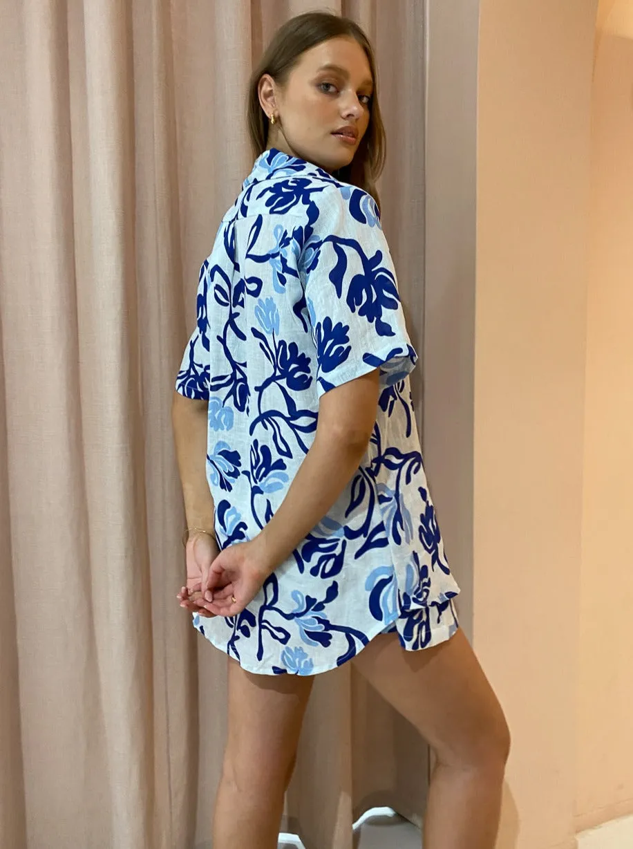 Faithfull the Brand Charlita Shirt Dress in Ensola Floral Blue