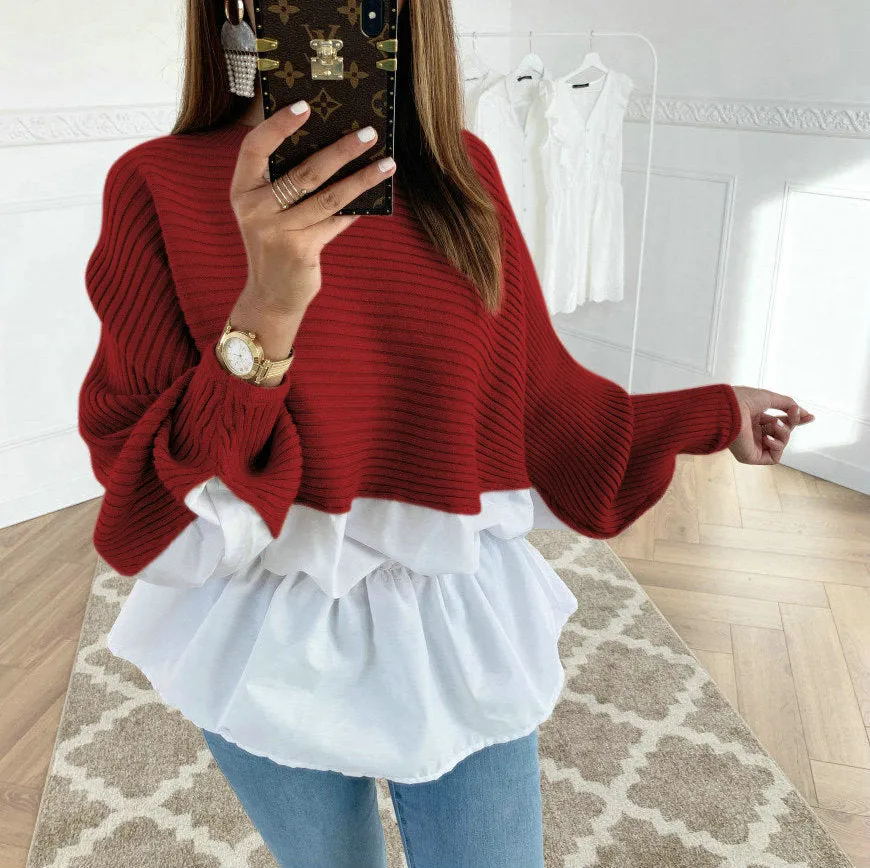 Fashion sexy waist waist mixed color hedging round neck long sleeves