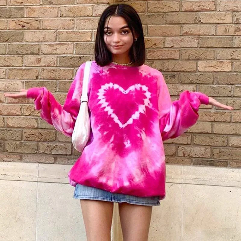 Fashion street loose love tie-dye long-sleeved sweater